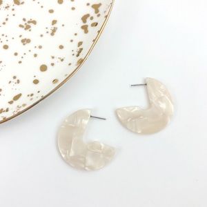 White Marble Acrylic Resin J Hoop Earrings NEW
